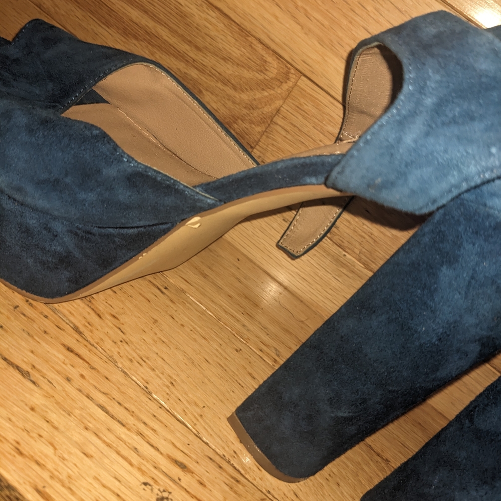 Steve Madden Navy Suede Platform Peep Toe Sandals - Picture 4 of 6